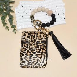 Keychains Silicone Leopards Beads Keychain Wristlet With Cheetah ID Holder Wallet