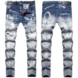 purple jeans mens pant Italian damp PAD PATCH random thread embroidery hole digital printing elastic small straight