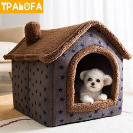 Soft Winter Cat Bed Deep Sleep House Dog Cat House Removable Cushion Enclosed Pet Bed For Cats Kittens Puppy Cama Gato Supplies 240103