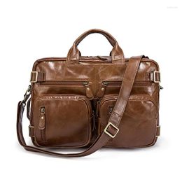 Briefcases Crazy Horse Genuine Leather Men Messenger Bag Vintage Laptop Fashion Men's Briefcase Tote Travel Shoulder