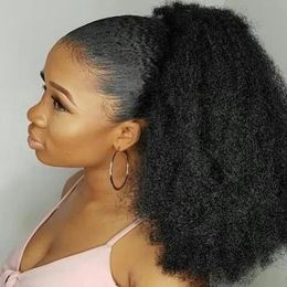 Ponytails African american natural kinky curly drawstring ponytail human hair extension clip in afro hair pony tail for black women 160g