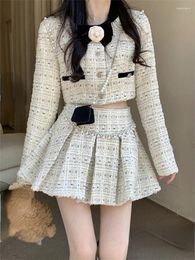 Work Dresses 2024 Elegant 2 Piece Set Office Lady Warm Short Jacket Coat Casual Slim Y2k Mini Skirt Woman Korean Fashion Suit Design