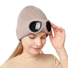 Berets Elastic Knitted Hat Winter Beanie Headwear Soft Warm Windproof With Glasses Unisex Bomber Style For Ear Protection Anti-slip