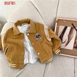 Fashion Cartoon Embroidery Corduroy Jackets for Baby Boys Girls Casual Spring Fall Outwear Toddler Kids Coat Clothes Sports Wear 240103