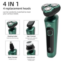 9D Intelligent Electric Shaver LCD Digital Display Three-head Floating Razor USB Rechargeable Washing Multi-function Beard Knife 240103