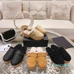 2024 Slippers Women Mules Pointed Toe Female Fluffy Office Plush High Heels Shoes