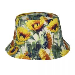 Berets Sunflowers Forever Bohemian Bob Hats Spring Headwear Merch Flowers Fishing Fisherman For Hiking Woman Hat UV Protection