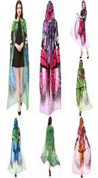 Women Novelty Print Chiffon Butterfly Wing Cape Scarf Peacock Poncho Shawl Wrap Beach Towel Sarong Cover 8 Colors6682788