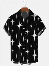 Men's Casual Shirts 2024 Hawaiian Short Sleeve Shirt Star Print Large Size Fashion Lapel Summer Beach Top