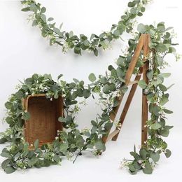 Decorative Flowers Artificial Rattan For Decoration Fake Eucalyptus Leaves With Babysbreath Flower Vines Wedding Bedroom Wall Hanging Decor