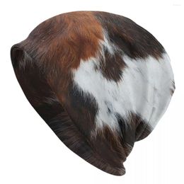 Berets Scottish Highland Cow Cowhide Texture Bonnet Hats Knitting Hat Autumn Winter Warm Animal Hide Leather Skullies Beanies Caps