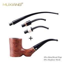 Rosewood Tobacco Tube With 3 Pcs Replace Stems Smoking Pipe Smoke Carbon Philtre Churchwarden Style And Free Smoking Accessories 240104