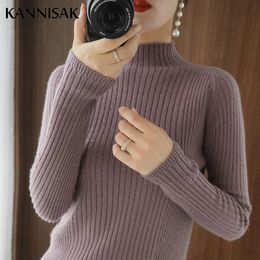 Womens Sweater Solid Mock Neck Inner Bottoming Shirt Korean Slim Fit Stretch Pullovers Autumn Winter Casual Knitted Warm Jumpers 240104