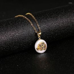 Pendant Necklaces Golden Stainless Steel Shell Colourful Zircon Baby Elephant Necklace For Womon Charm Beautiful Girl Jewellery