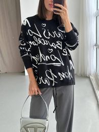 Bornladies Letter Sweater Women Knitted Pullover Full Sleeve Casual O Neck 2023 Jumpers Chenille Clothing Autumn Winter 240104