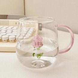 Wine Glasses Rose Cup Premium Light Luxury Delicate Glass Water Girls' Tea Handle Coffee And Milk Straw