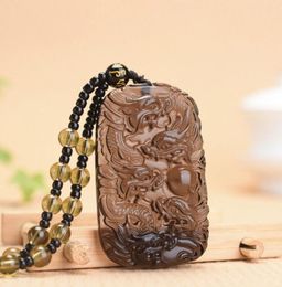 Pendant Necklaces Natural Obsidian Jade Jewelry Dragon With Beads Woven Necklace