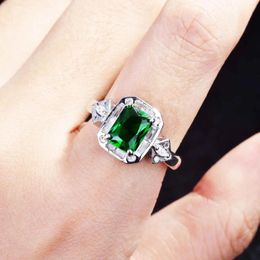 Cluster Rings DIWENFU Genuine 925 Sterling Silver Emerald Ring Box For Women Square Jewellery Green Gemstone Wedding