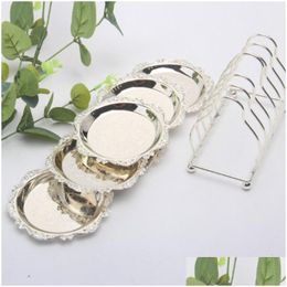 Bar Tools 1Set European Cocktail Er Metal Exquisite Cake Tray Dish Rack Vintage Zinc Alloy Sier Golden Plated Mat Placemat Snack Sw Dhejj