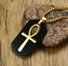 Removable Ankh Necklace for Men Gold Tone Stainless Steel Cut Out Crux Ansata Key To Life Egypt Pendant Box Chain 24"1285752