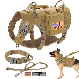 Tactical Dog Collar Harness Leash Nylon Military Pet Training Vest With Bag For Medium Large Dogs Molle Pouches 240103