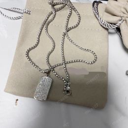 Fashion hiphop diamond square pendant necklace designer necklace silver plated stainless steel necklace luxury designer diamond necklace men women