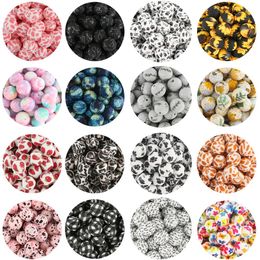 Bracelet 50500pcs Leopard Terrazzo Dalmatian Camo Silicone Beads Leopard Print 15mm/12mm for Jewelry Necklaces Making