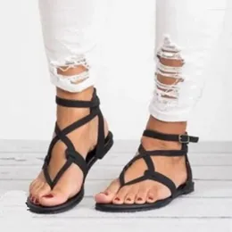 Sandals 2024 Trendy Summer Europe And America Large Size Macaron Lace Up Clip Foot Flat Bottom Foreign Trade Women's