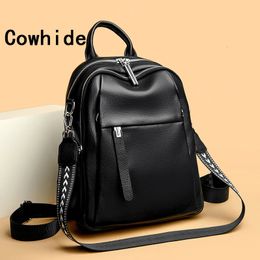 Cowhide Backpacks Shoulder Chest Bag HighCapacity Ladies Womens Bags Travel Fashion For Girls Luxury Black 240103