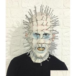 Party Masks Hellraiser Pinhead Horror Mask Carnival Mascaras Head Nail Man Movie Cosplay Halloween Latex Scary Spoof Props Drop Deli Dhk6E