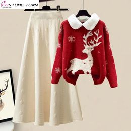 Large Womens Autumn and Winter Set Fashionable Knitted Sweater Slim Versatile Half Skirt Two Piece 240103