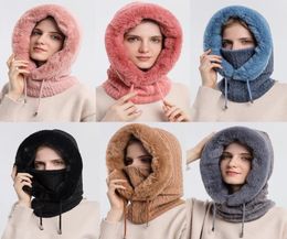 Beanie/Skull Caps Winter Fur Cap Mask Set Hooded For Women Knitted Cashmere Neck Russia Warm Outdoor Ski Windproof Hat Thick Plush y Be7328894