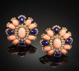 Gorgeous Flower Crystal Coral Colour Stone Earring Studs Charms Accessories Dark Blue Ornament Female Large Earrings Z5X569 Stud2121039