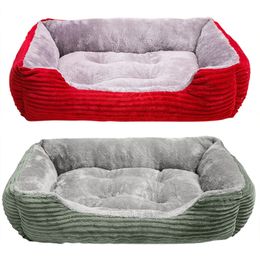 Bed for Dog Cat Pet Square Plush Kennel Medium Small Sofa Cushion Warm Winter House Accessories 240103