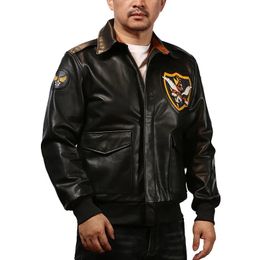 Men's Genuine Cowhide Leather Jackets American Style Flight Bomber Overcoat Punk Style Motor Biker Coats 240103