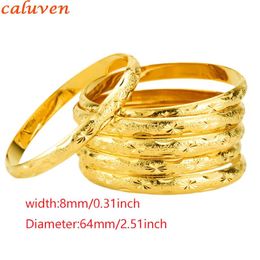 Bangle 8MM Gold Colour African Middle East Bangles Bracelets Dubai Gold Bangle Ethiopian Jewellery 6pcs/lot Jewellery For Women Men