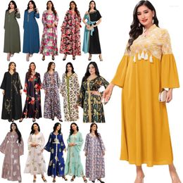 Ethnic Clothing Ramadan Floral Print Kaftan Moroccan Woman Jalabiya Dubai Saudi Caftan Islamic Clothes Arabic Dress Muslim Abaya Eid Gown