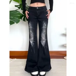 Women's Jeans American Retro Washed Printed Micro-flared Low-rise Girls Trendy Elastic Simple Commuting Slim Fashion Trousers