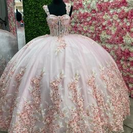 Top pembe elbisesi tatlım quinceanera omuz kapalı elbiseler tatlı 16 elbise aplike tull arka dantel-up vestidos de xv