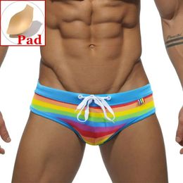 Wear Push Up Mens Swim Briefs Rainbow Stripe Swimwear Bikini Swimming Trunks for Man Sexy Swimsuit Beach Shorts Desmiit