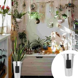 Vases 1Pc Iron Sheet Flower Bucket With Waterproof Blackboard Sticker Hydroponics Container Garden Planter Display Tub