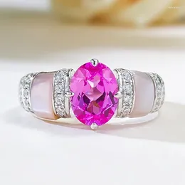 Cluster Rings Natural Pink Shell Rupee Red Diamond Ring With European And American Style Premium 925 Silver Goddess Versatile