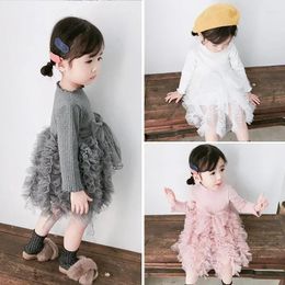 Girl Dresses Kid Children's Dress 2024 Korean Spring And Autumn Girls' Knitted Skirt Top Casual Fashion Baby Fluffy Mesh Bow Cake