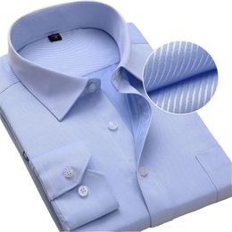 Plus Size Men Dress Shirts Long Sleeve Slim Fit Solid Striped Business Formal White Man Shirt Male Social Big Clothing 240104