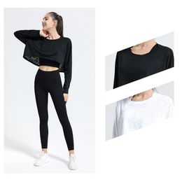 Lu Align Lu Yoga Sport Sportswear Gym Sports female shirts top long-sleeved loose T-shirt running womens fitness clothes quick dry smock LL Lemon