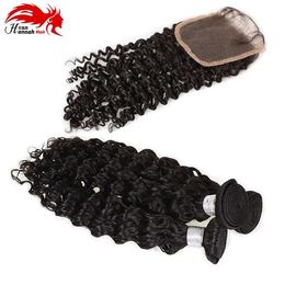 Wefts Hannah product Brazilian Deep Curly Virgin Hair Bundle With Closure Curly Hair With Closure Brazilian Virgin Hair