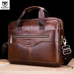 BULLCAPTAIN Briefcase Shoulder Messenger Bags Men's Genuine Leather 14inch Laptop Bag's Office Business Handbag 240104