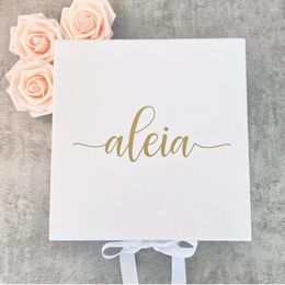 Gift Wrap Personalised Real Foil EMPTY Magnetic Ribbon Bridesmaid Proposal Box With CRINKLE PAPER White Will You Be My Maid Of Honour