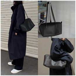 the Row Pure Genuine Leather Minimalist Style Versatile Tote Bag Large Capacity Underarm Cowhide Handbag for Women 240104
