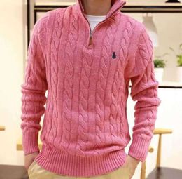 Men's Polos Mens Thick Sweater Designer Polo Half Zipper Ralphs Hoodie Long Sleeve Knitted Horse Twist High Collar Men Woman Laurens Embroidery A55